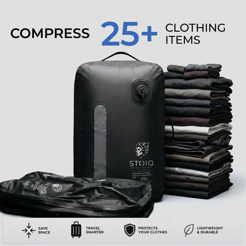 Stoiq Carry-On Bundle product image - compression backpack with 25L vacuum bag