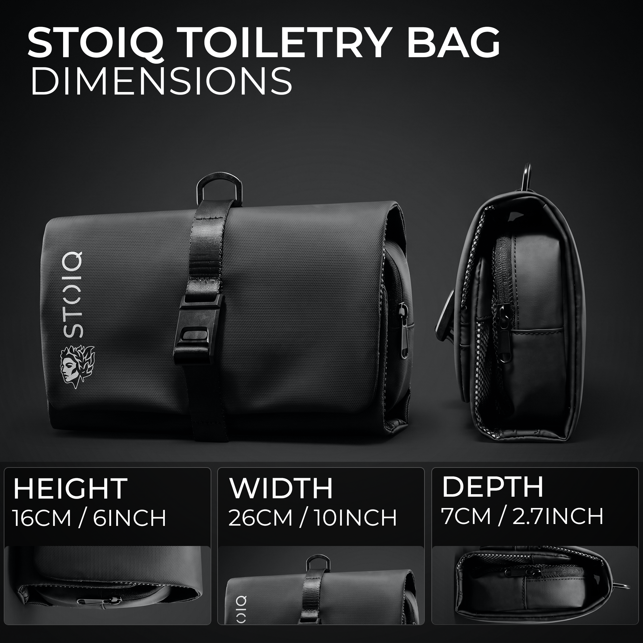 Stoiq Toiletry Bag dimensions diagram