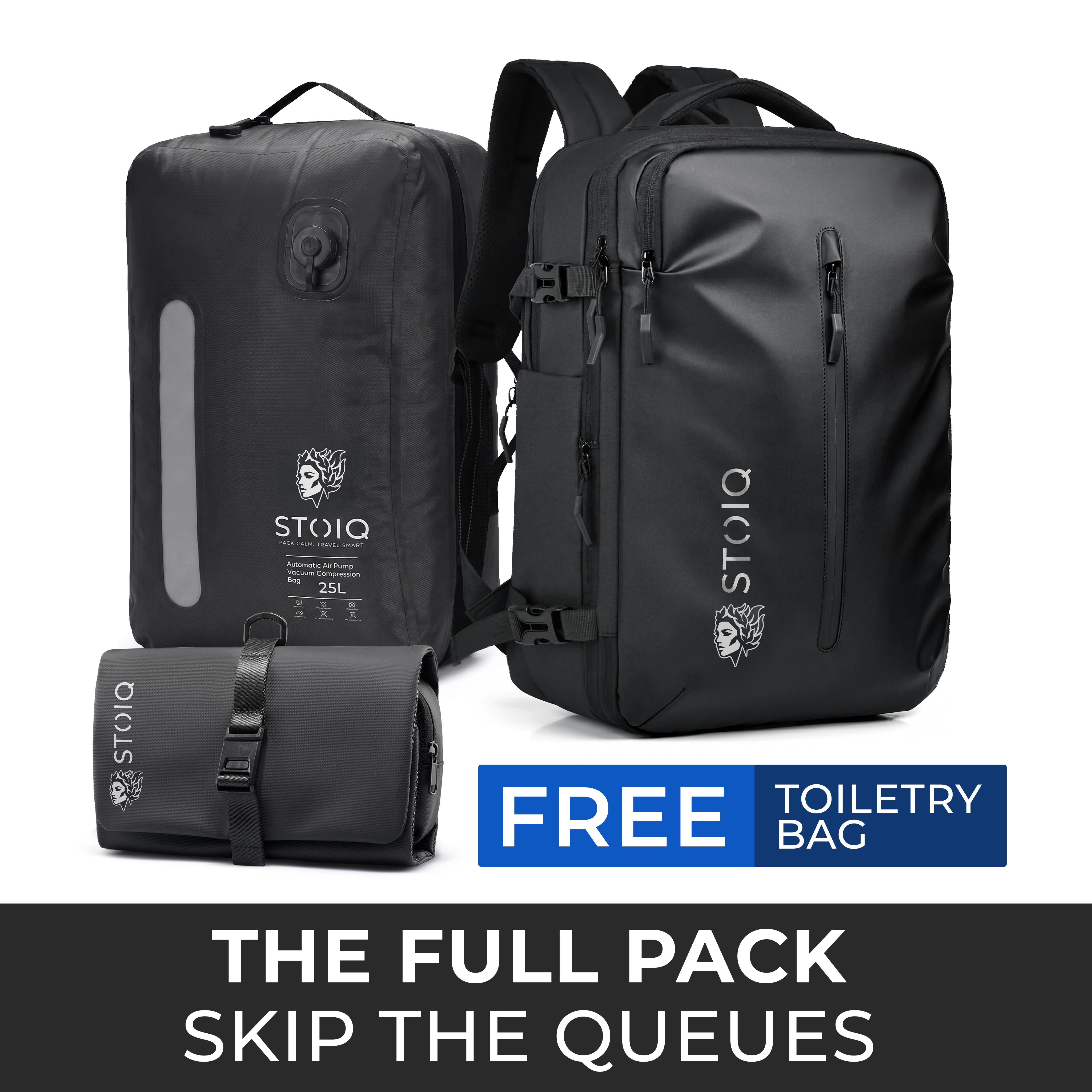 Stoiq Carry-On Bundle - compression backpack and 25L vacuum compression bag