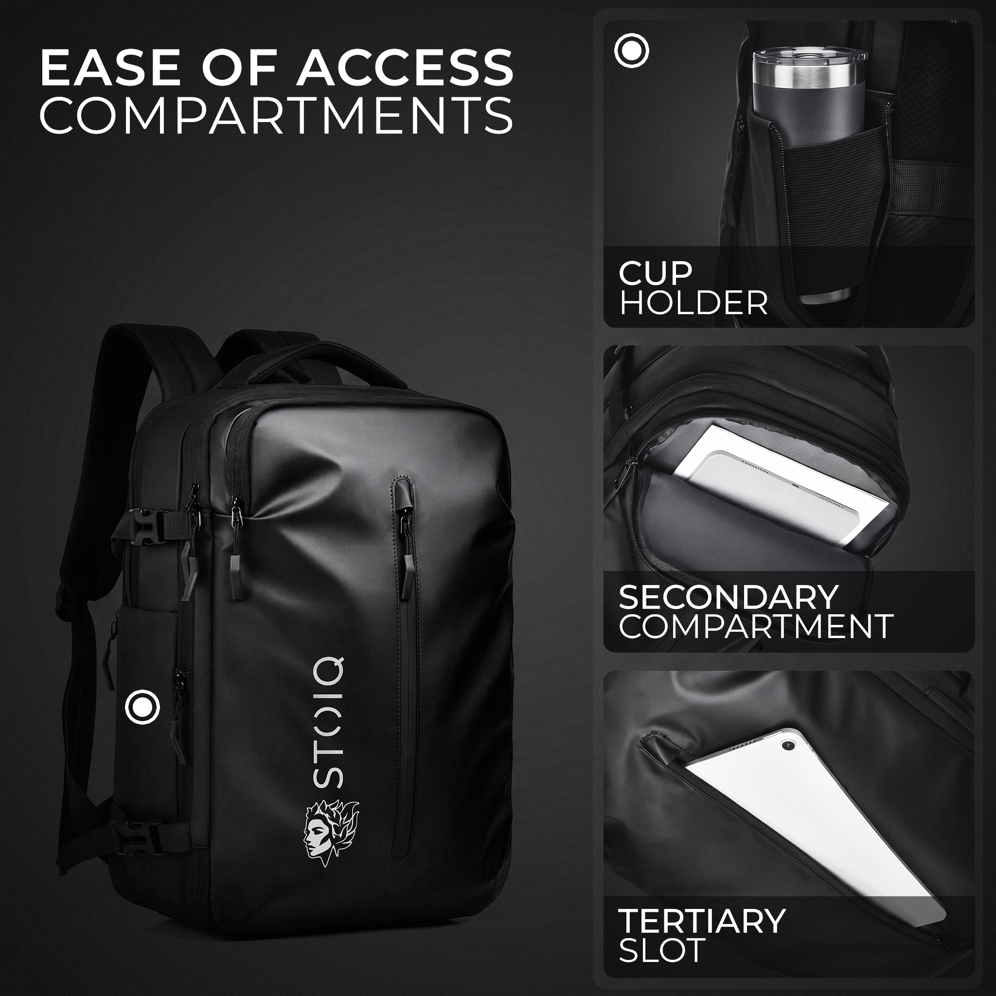 Stoiq Compression Backpack front view with carry handle