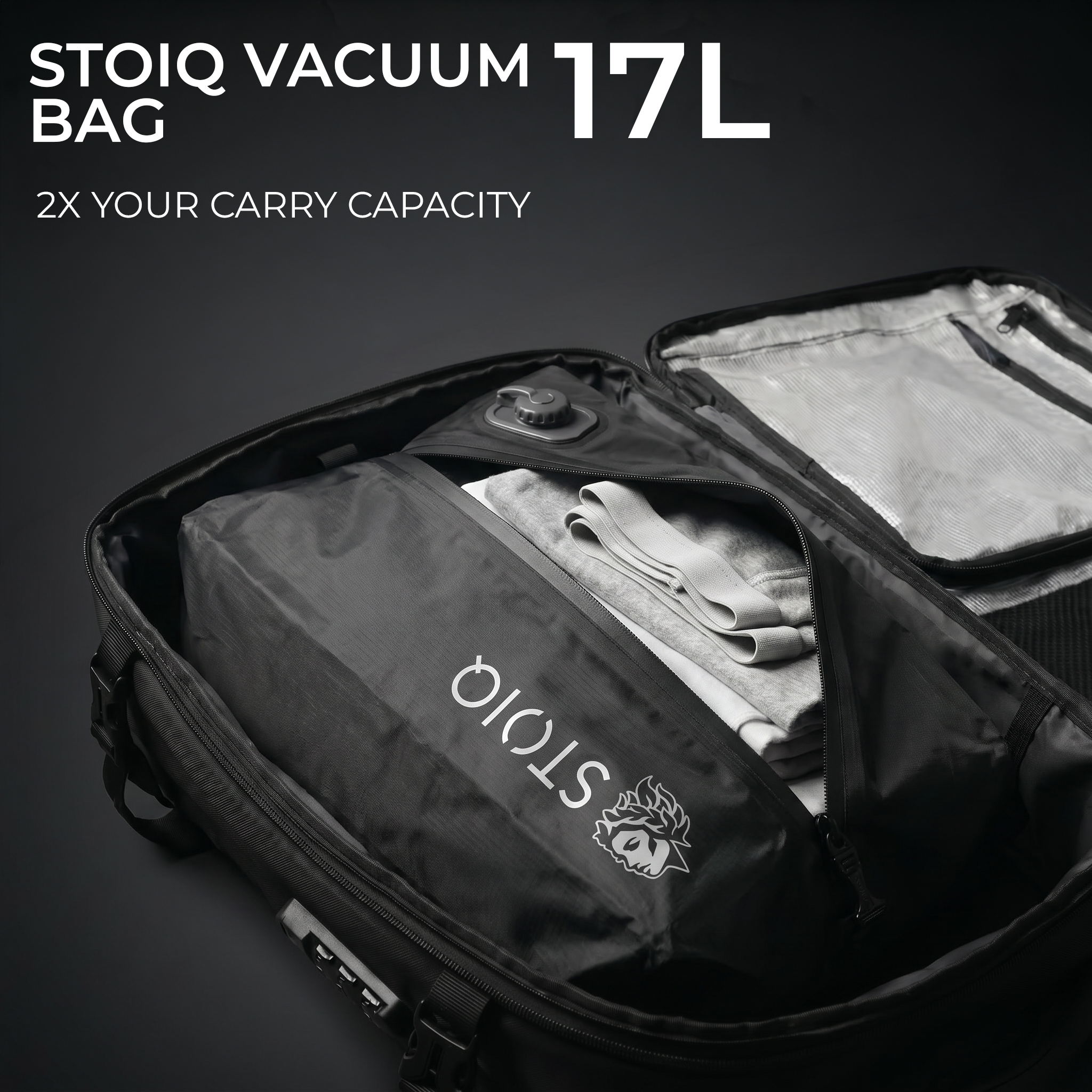 Stoiq vacuum compression bag included with the Compression Backpack